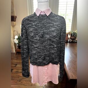 Alice + Olivia Maelynn Layered Sweater Striped Knit Top Sz M Workwear Office